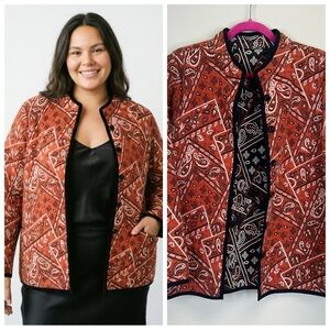 Womens M/L Reversible Red Black Paisley Bandanna Jacket Boho Western Button Up